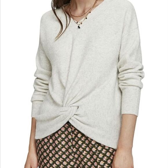 Scotch & soda wool/alpaca heathered gray white knit twistfront sweater oversized - Picture 3 of 8